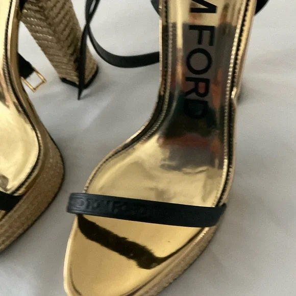 Tom Ford Gold and Black Strappy Heels size 38.5 - Picture 3 of 12